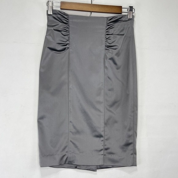 bebe Women Ruched Side Pleat Pencil Skirt Satined Size 2 - Picture 2 of 16